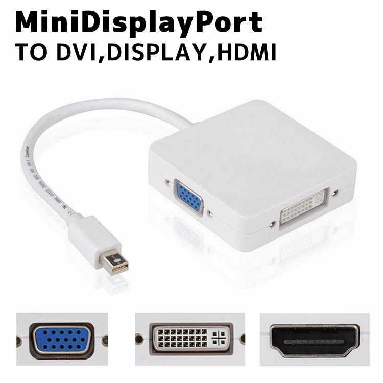 Mini Displayport to VGA/HDMI/DVI変換アダプタ 3in1 Mini Displayportケーブル DVIケーブル VGAケーブル HDMIケーブル